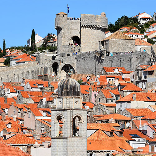 the stunning Old Town of Dubrovnik, Croatia where massive stone walls from the 16th century ring the city